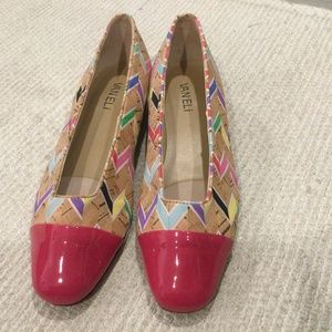 Vaneli Cap Toe Multi Colored Patent Cork Flats Shoes 7